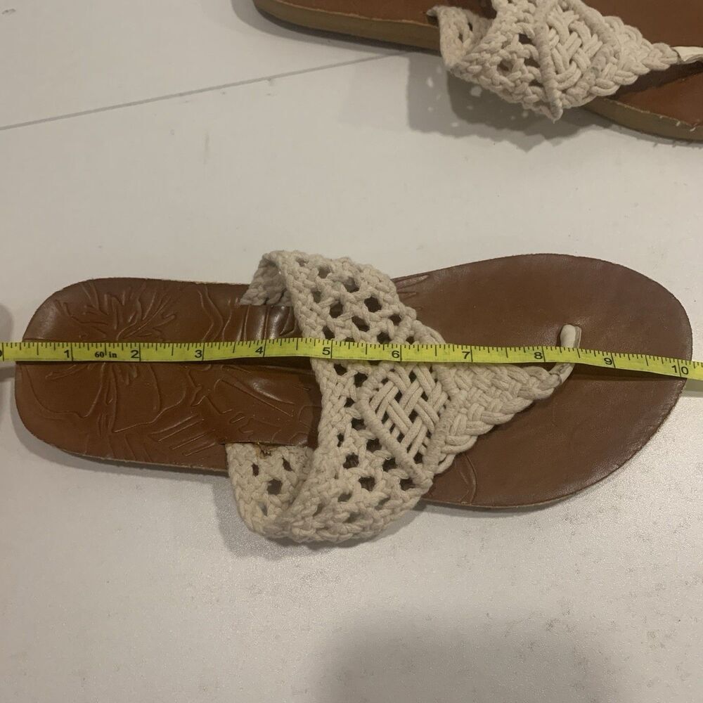 T-strap Sandals Thongs Flip Flop Flats Ivory White Macrame Womens Sz 9 - Picture 16 of 16